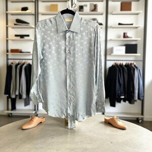 Burini Vintage 100% Silk Blue Formal Shirt Elephant  Brioni Medium